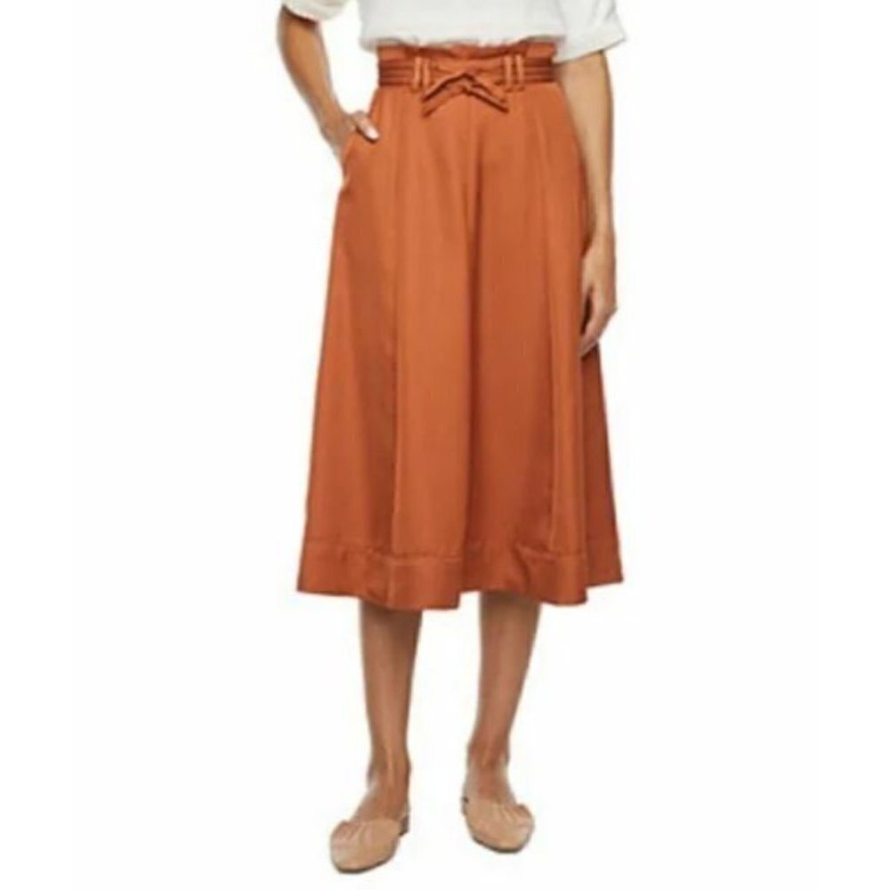 Ryegrass Midi Skirt Womens 10 Burnt Orange Tie Waist A-Line Pockets Boho